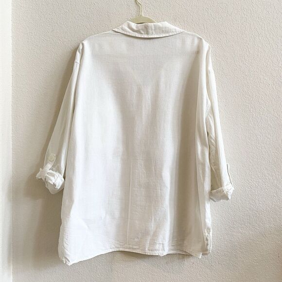 Jones New York And Co Linen White Roll Tab Sleeve Tunic 2X Coastal Grandma - Picture 6 of 8